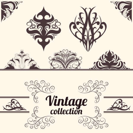 set: calligraphic design elements. Vintage decoration collection. Geometric shapes.のイラスト素材