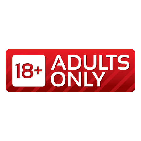 Adults only content button. Vector red sticker. Icon with gradient.のイラスト素材