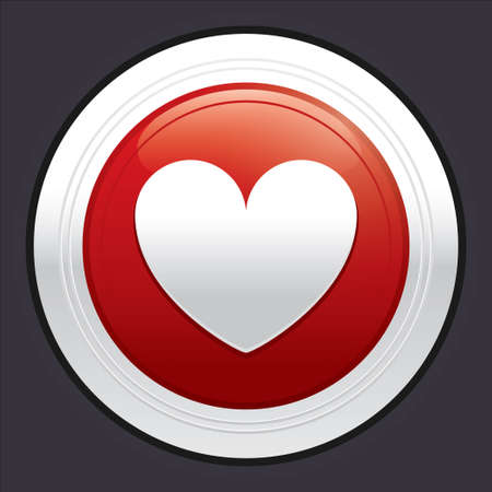 Heart button. Vector red round love sticker. Metallic icon with gradient.のイラスト素材