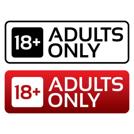 Adults only content button. Vector sticker. Age limit stamp.のイラスト素材