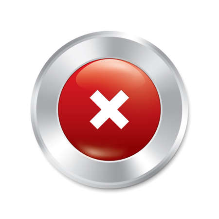 No button. Vector cancel red round sticker. Realistic metallic delete icon with gradient. Isolated.のイラスト素材