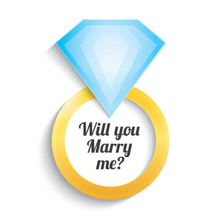 Wedding gold ring with diamond. Engagement. Will you marry me ring. Vector illustration. Isolated on white.のイラスト素材