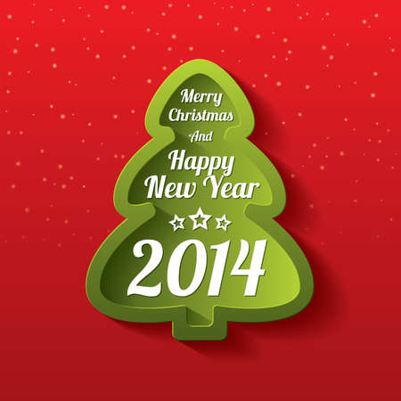 Merry Christmas tree greeting card. Merry Christmas and Happy New Year lettering. Applique background. Vector illustration. 2014.のイラスト素材