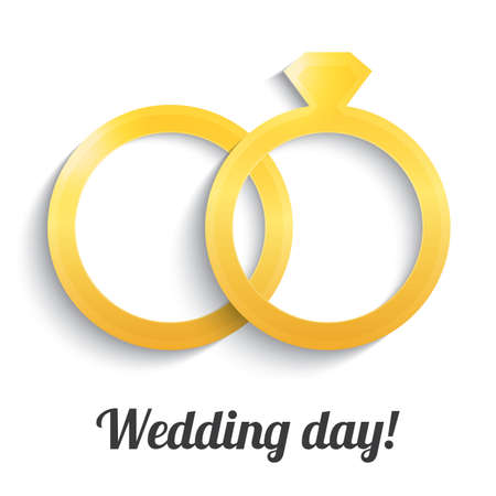 Wedding gold rings with diamond. Wedding day icon. Vector illustration. Isolated on white.のイラスト素材
