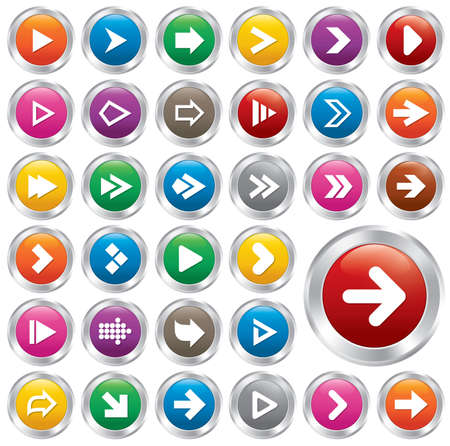Arrow sign icon set. Simple shape internet metallic buttons. Icons for Web and Mobile Applications. 33 stylish buttons.のイラスト素材