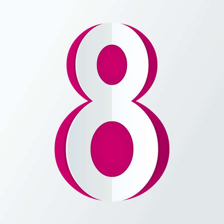 8 march Women's Day card. Cut the paper. Cutout paper pink eight. Greetings card.のイラスト素材