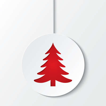 Christmas ball with christmas tree. Cut the paper background. Cutout paper greeting card. Vector illustration.のイラスト素材