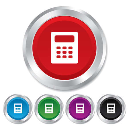 Calculator sign icon. Bookkeeping symbol. Round metallic buttons. Vectorのイラスト素材