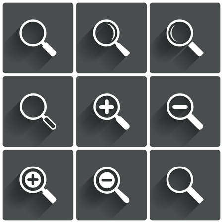 Zoom icons. Search symbols. Magnifier Glass signs. Vector illustration.のイラスト素材