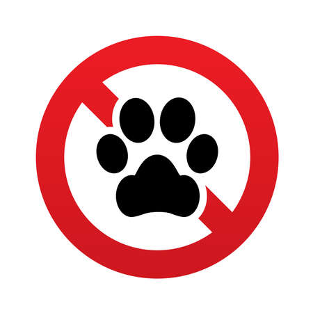 No Dog paw sign icon. Pets symbol. Red prohibition sign. Stop symbol. Vector illustrationのイラスト素材