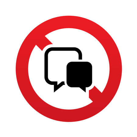 No Chat sign icon. Speech bubble symbol. Communication chat bubble. Red prohibition sign. Stop symbol. Vector illustrationのイラスト素材