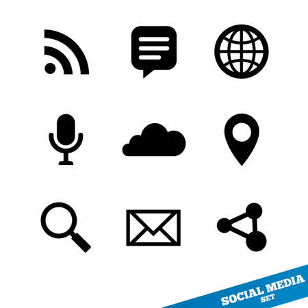 Social media icons. Flat icons. Black signs for app. Vector illustration.のイラスト素材
