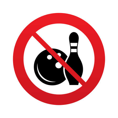 Bowling game sign icon. Ball with pin skittle symbol. Red prohibition sign. Stop symbol. Vectorのイラスト素材
