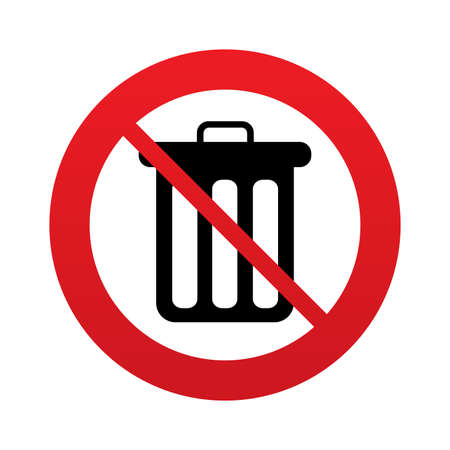 Don`t throw trash. Recycle bin sign icon. Bin symbol. Red prohibition sign. Stop symbol. Vectorのイラスト素材