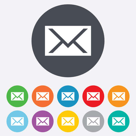 Mail icon. Envelope symbol. Message sign. Mail navigation button. Round colourful 11 buttons. Vectorのイラスト素材