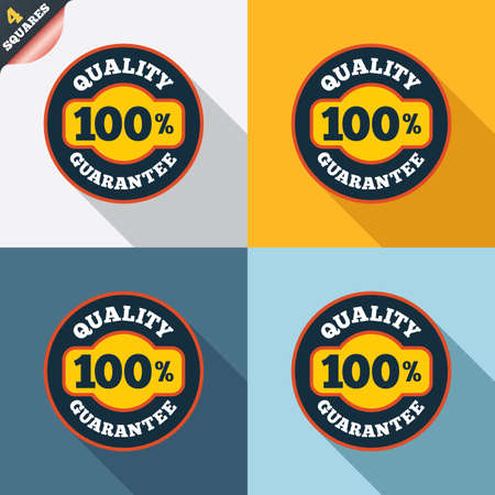 100% quality guarantee sign icon. Premium quality symbol. Four squares. Colored Flat design buttons. Vectorのイラスト素材
