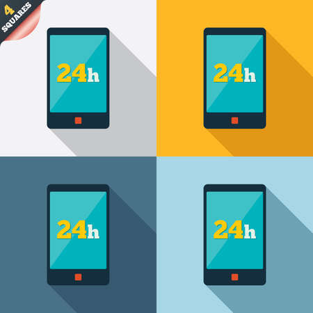 24 hours call center icon. Service and support for customers sign. Four squares. Colored Flat design buttons. Vectorのイラスト素材