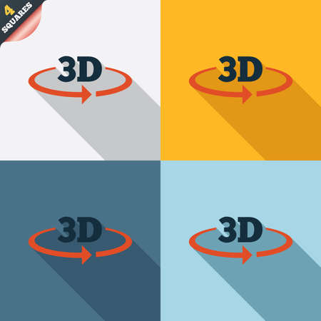 3D sign icon. 3D New technology symbol. Rotation arrow. Four squares. Colored Flat design buttons. Vectorのイラスト素材