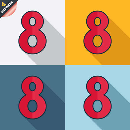 8 March Women's Day sign icon. Eight symbol. Four squares. Colored Flat design buttons. Vectorのイラスト素材