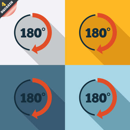 Angle 180 degrees sign icon. Geometry math symbol. Four squares. Colored Flat design buttons. Vectorのイラスト素材