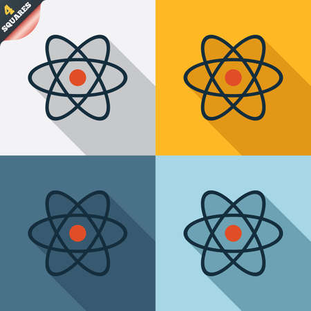 Atom sign icon. Atom part symbol. Four squares. Colored Flat design buttons. Vectorのイラスト素材