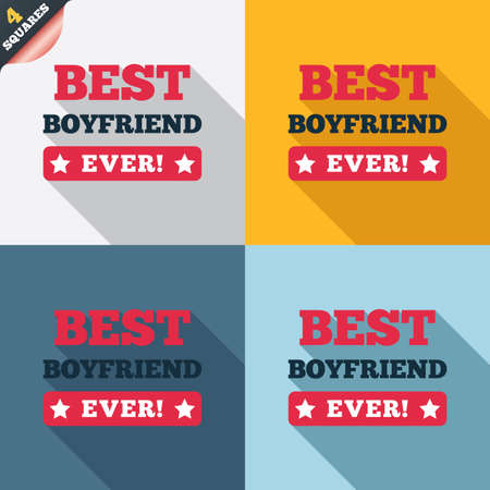 Best boyfriend ever sign icon. Award symbol. Exclamation mark. Four squares. Colored Flat design buttons. Vectorのイラスト素材