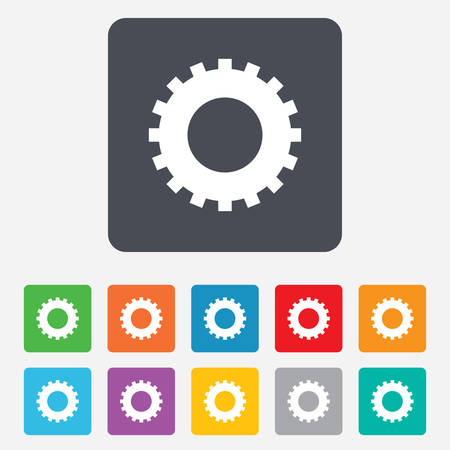 Cog settings sign icon. Cogwheel gear mechanism symbol. Rounded squares 11 buttons. Vectorのイラスト素材