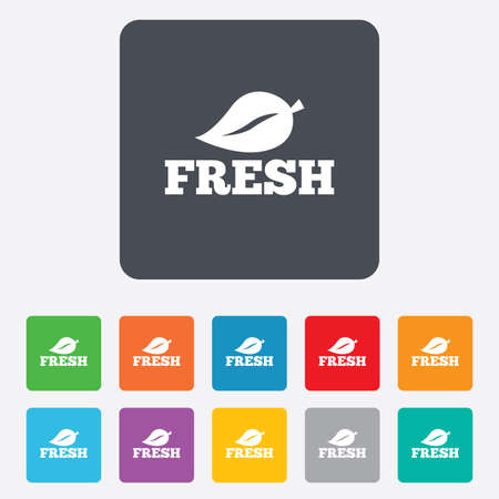 Fresh product sign icon. Leaf symbol. Rounded squares 11 buttons. Vectorのイラスト素材