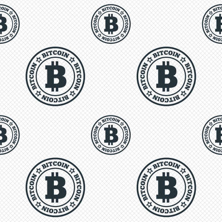 Bitcoin sign icon. Cryptography currency symbol. P2P. Seamless grid lines texture. Cells repeating pattern. White texture background. Vectorのイラスト素材