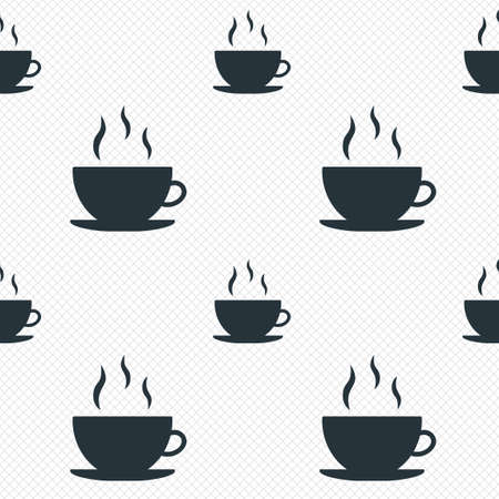 Coffee cup sign icon. Hot coffee button. Seamless grid lines texture. Cells repeating pattern. White texture background. Vectorのイラスト素材
