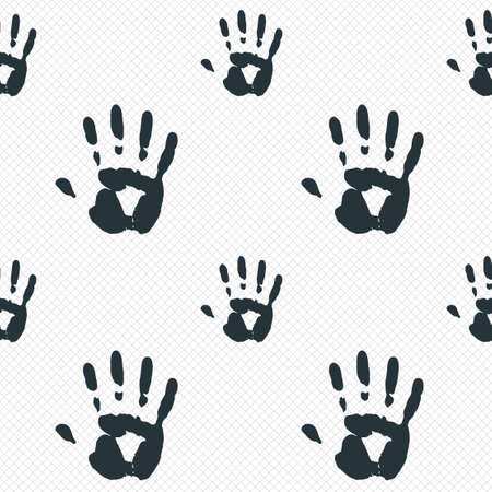 Hand print sign icon. Stop symbol. Seamless grid lines texture. Cells repeating pattern. White texture background. Vectorのイラスト素材