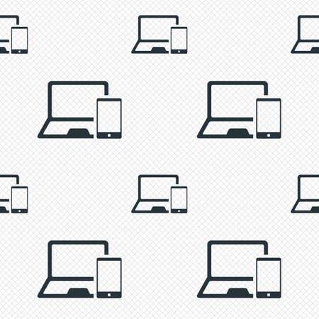 Mobile devices sign icon. Notebook with smartphone symbol. Seamless grid lines texture. Cells repeating pattern. White texture background. Vectorのイラスト素材