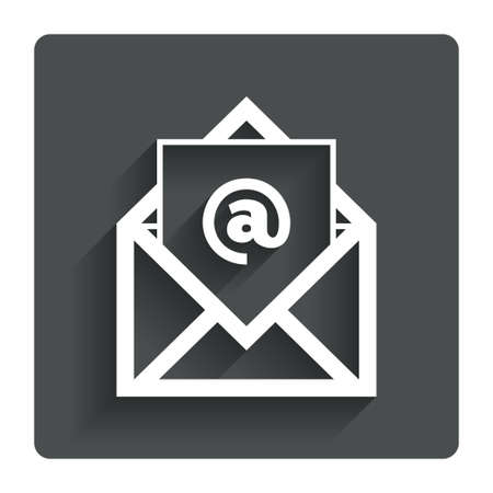 Mail icon. Envelope symbol. Message at sign. Mail navigation button. Gray flat button with shadow. Modern UI website navigation. Vectorのイラスト素材