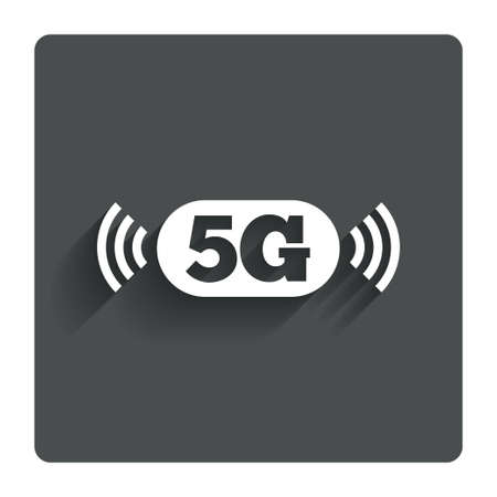 5G sign icon. Mobile telecommunications technology symbol. Gray flat button with shadow. Modern UI website navigation. Vectorのイラスト素材