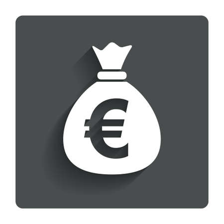 Money bag sign icon. Euro EUR currency symbol. Gray flat button with shadow. Modern UI website navigation. Vectorのイラスト素材