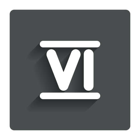 Roman numeral six sign icon. Roman number six symbol. Gray flat button with shadow. Modern UI website navigation. Vectorのイラスト素材
