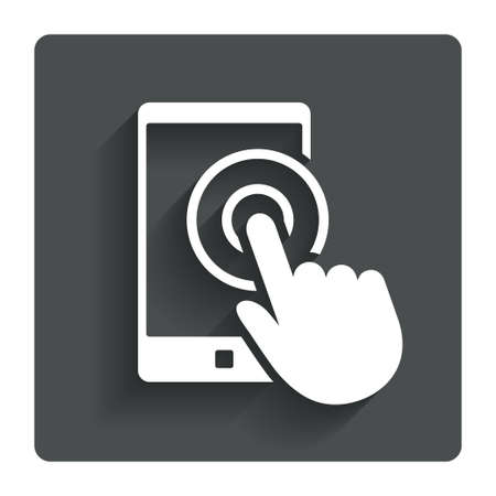 Touch screen smartphone sign icon. Hand pointer symbol. Gray flat button with shadow. Modern UI website navigation. Vectorのイラスト素材