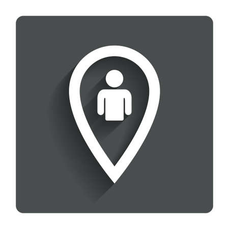Map pointer user sign icon. Person location marker symbol. Gray flat button with shadow. Modern UI website navigation. Vectorのイラスト素材