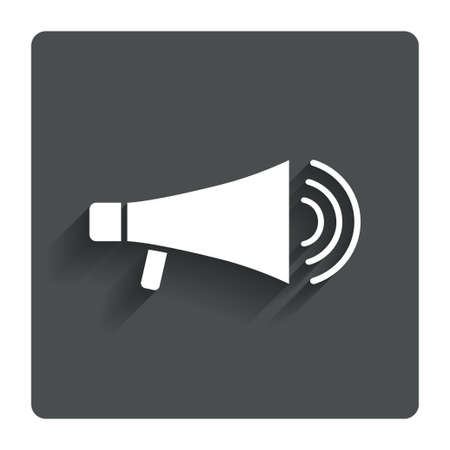 Megaphone soon icon. Loudspeaker symbol. Gray flat button with shadow. Modern UI website navigation. Vectorのイラスト素材