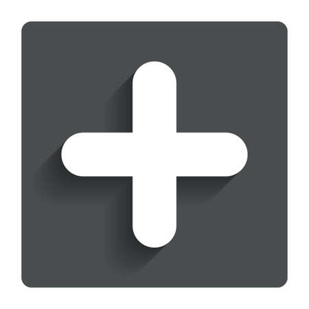 Plus sign icon. Positive symbol. Zoom in. Gray flat button with shadow. Modern UI website navigation. Vectorのイラスト素材