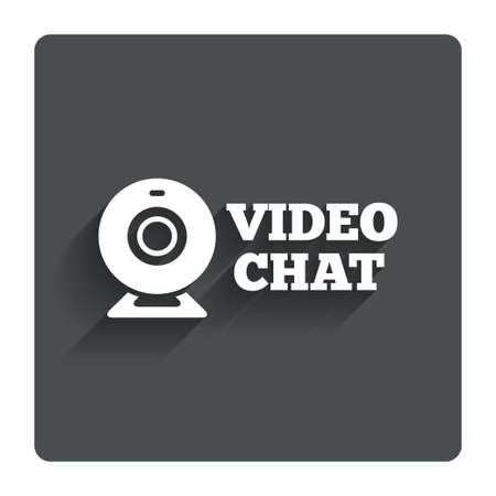 Video chat sign icon. Webcam video conversation symbol. Website webcam talk. Gray flat button with shadow. Modern UI website navigation. Vectorのイラスト素材