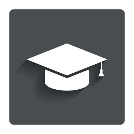 Graduation cap sign icon. Higher education symbol. Gray flat button with shadow. Modern UI website navigation.の写真素材