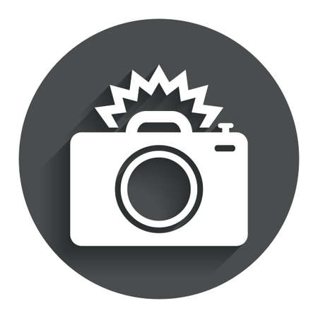 Photo camera sign icon. Photo flash symbol. Circle flat button with shadow. Modern UI website navigation. Vectorのイラスト素材