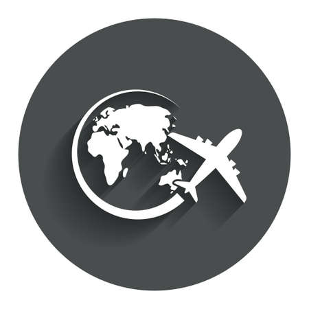 Airplane sign icon. Travel trip round the world symbol. Circle flat button with shadow. Modern UI website navigation. Vectorのイラスト素材