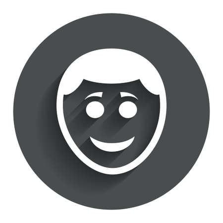 Smile face sign icon. Happy smiley with hairstyle chat symbol. Circle flat button with shadow. Modern UI website navigation. Vectorのイラスト素材
