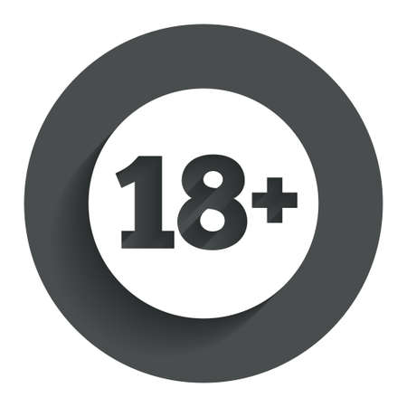 18 plus years old sign. Adults content icon. Circle flat button with shadow. Modern UI website navigation. Vectorのイラスト素材