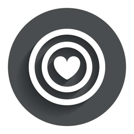 Target aim sign icon. Darts board symbol with heart in the center. Circle flat button with shadow. Modern UI website navigation. Vectorのイラスト素材