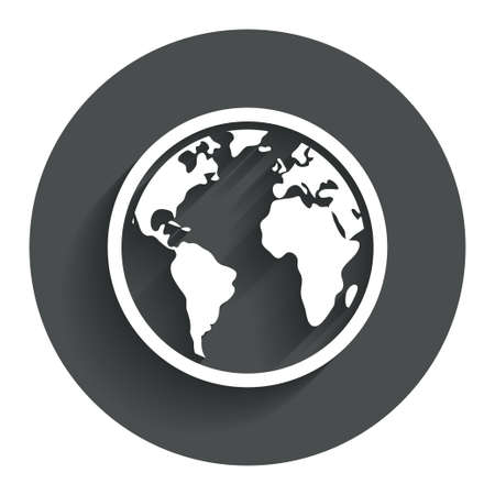 Globe sign icon. World map geography symbol. Circle flat button with shadow. Modern UI website navigation. Vectorのイラスト素材