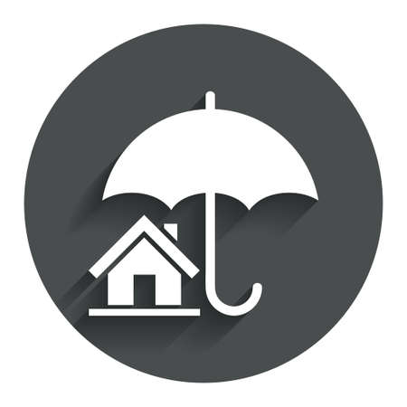 Home insurance sign icon. Real estate insurance symbol. Circle flat button with shadow. Modern UI website navigation. Vectorのイラスト素材