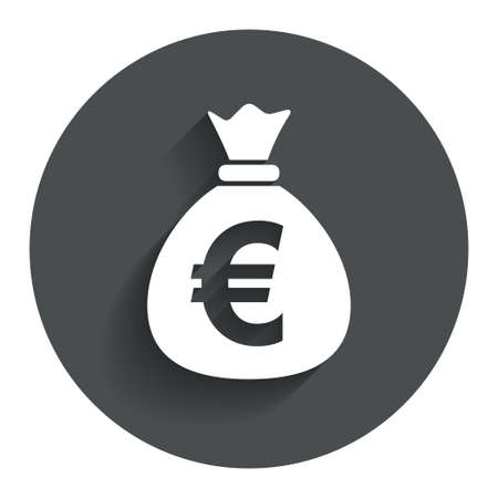 Money bag sign icon. Euro EUR currency symbol. Circle flat button with shadow. Modern UI website navigation. Vectorのイラスト素材